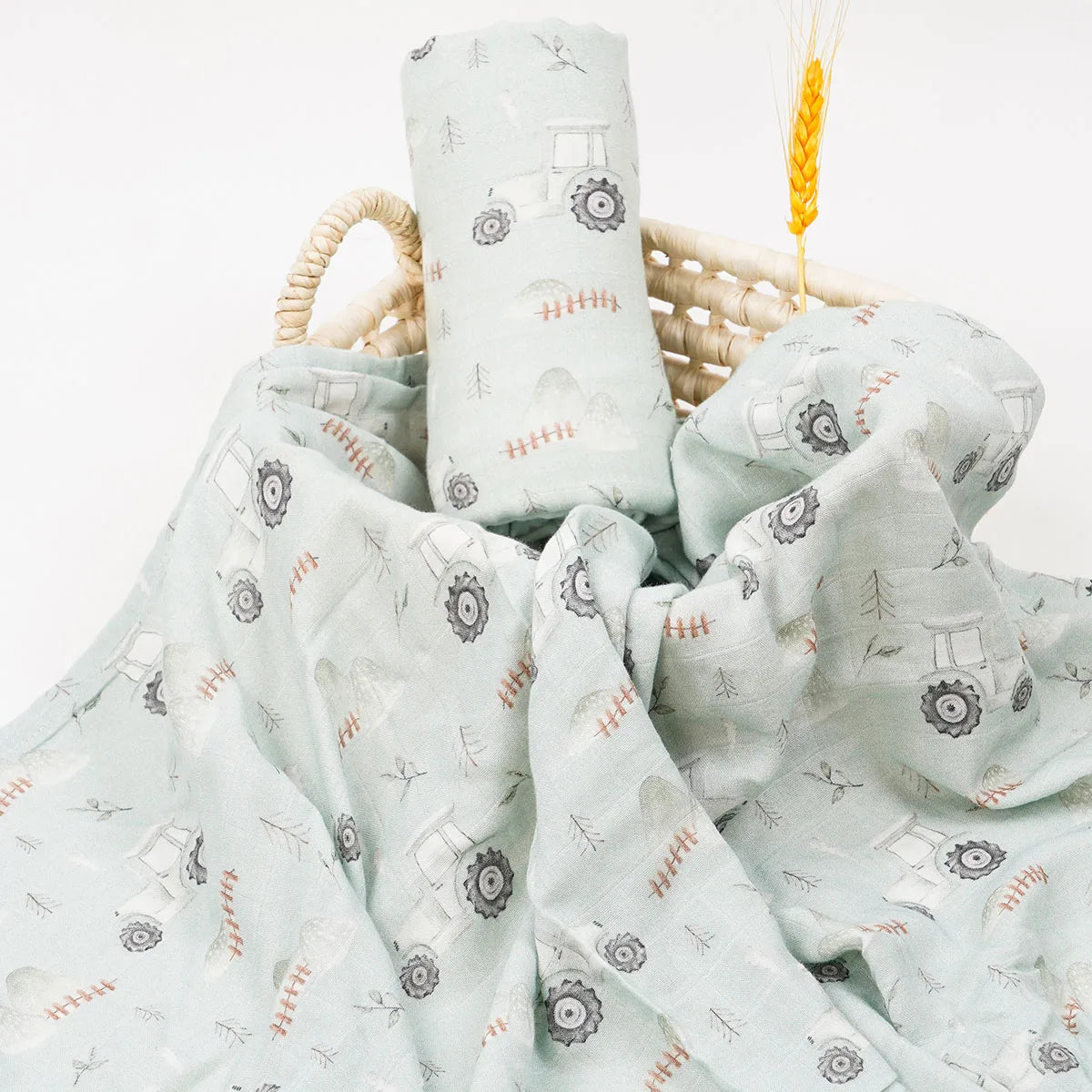 Lange bébé bambou Couverture Blanc et feuilles tracteur