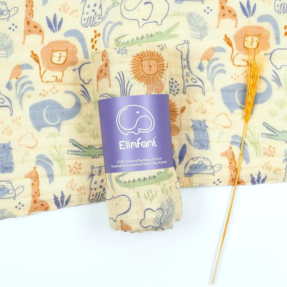 Lange bébé coton 120×110 cm Jaune motif Animaux