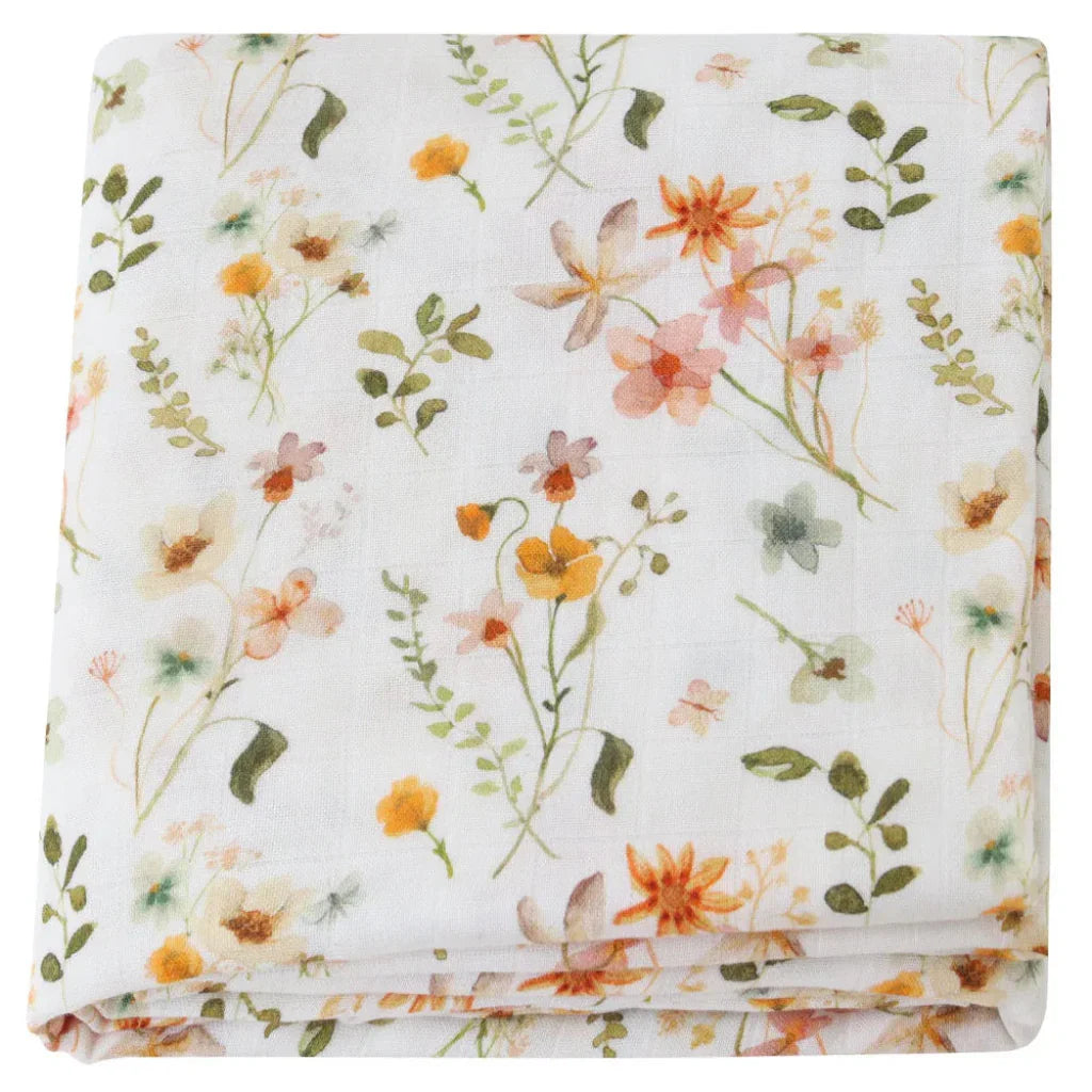 Maxi Lange bébé 120x120cm Modèle petite fleur orange