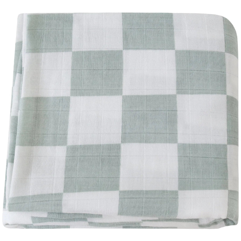 Maxi Lange bébé 120x120cm Modèle damier vert et blanc
