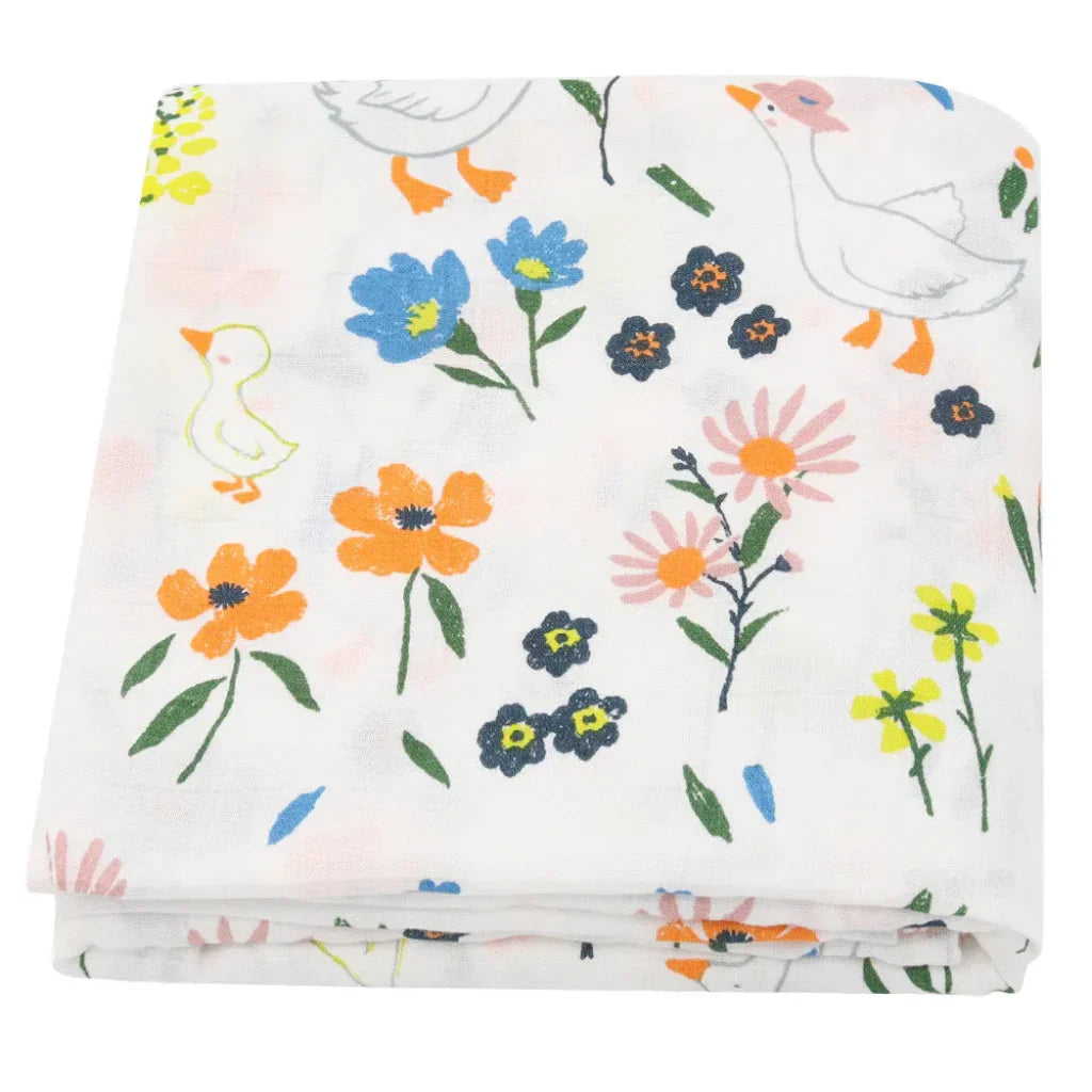 Maxi Lange bébé 120x120cm Modèle fleur bleu orange