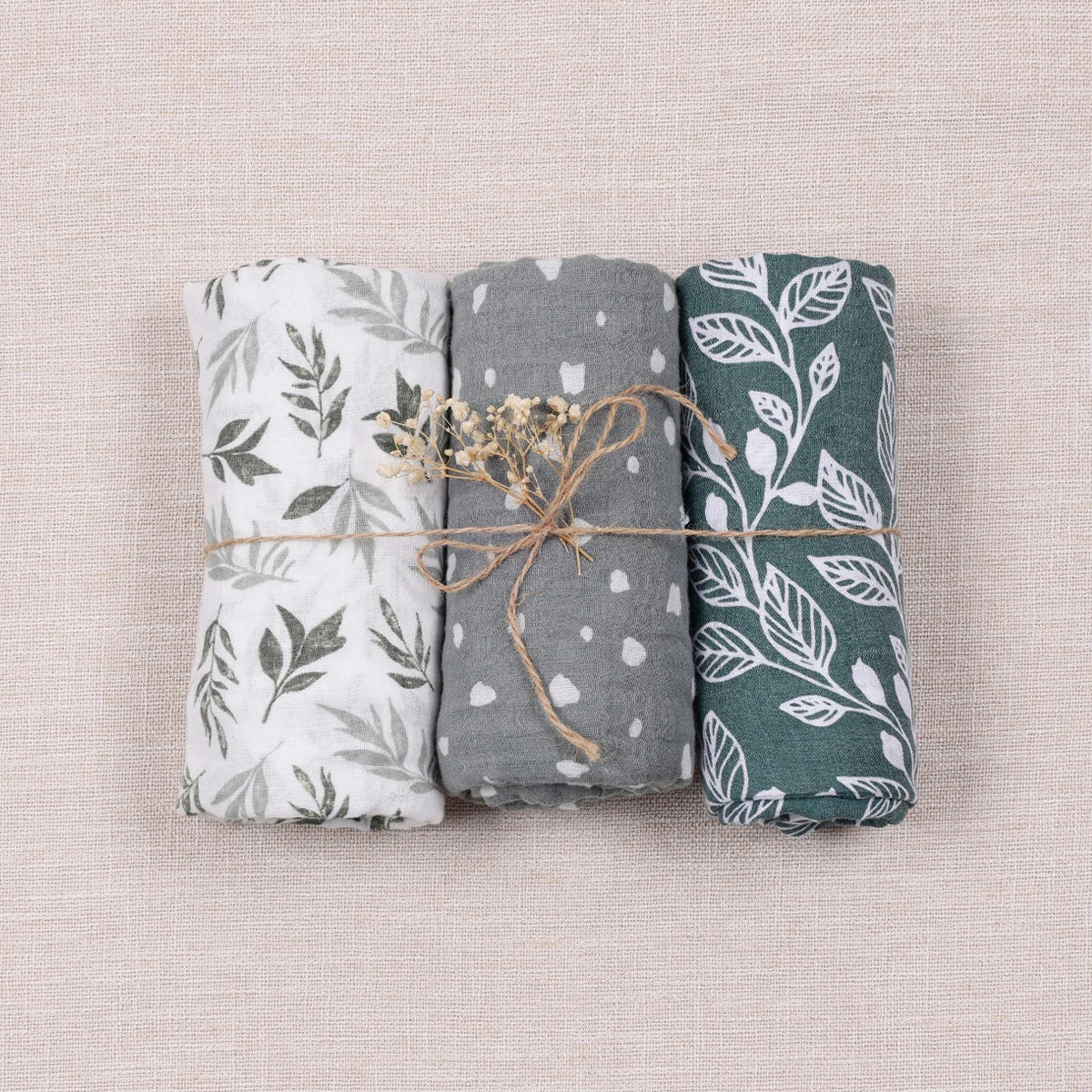 Lot de 3 maxi langes Blanc Gris Vert