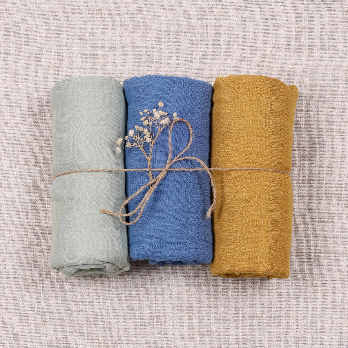 Lot de 3 maxi langes Gris Bleu Moutarde