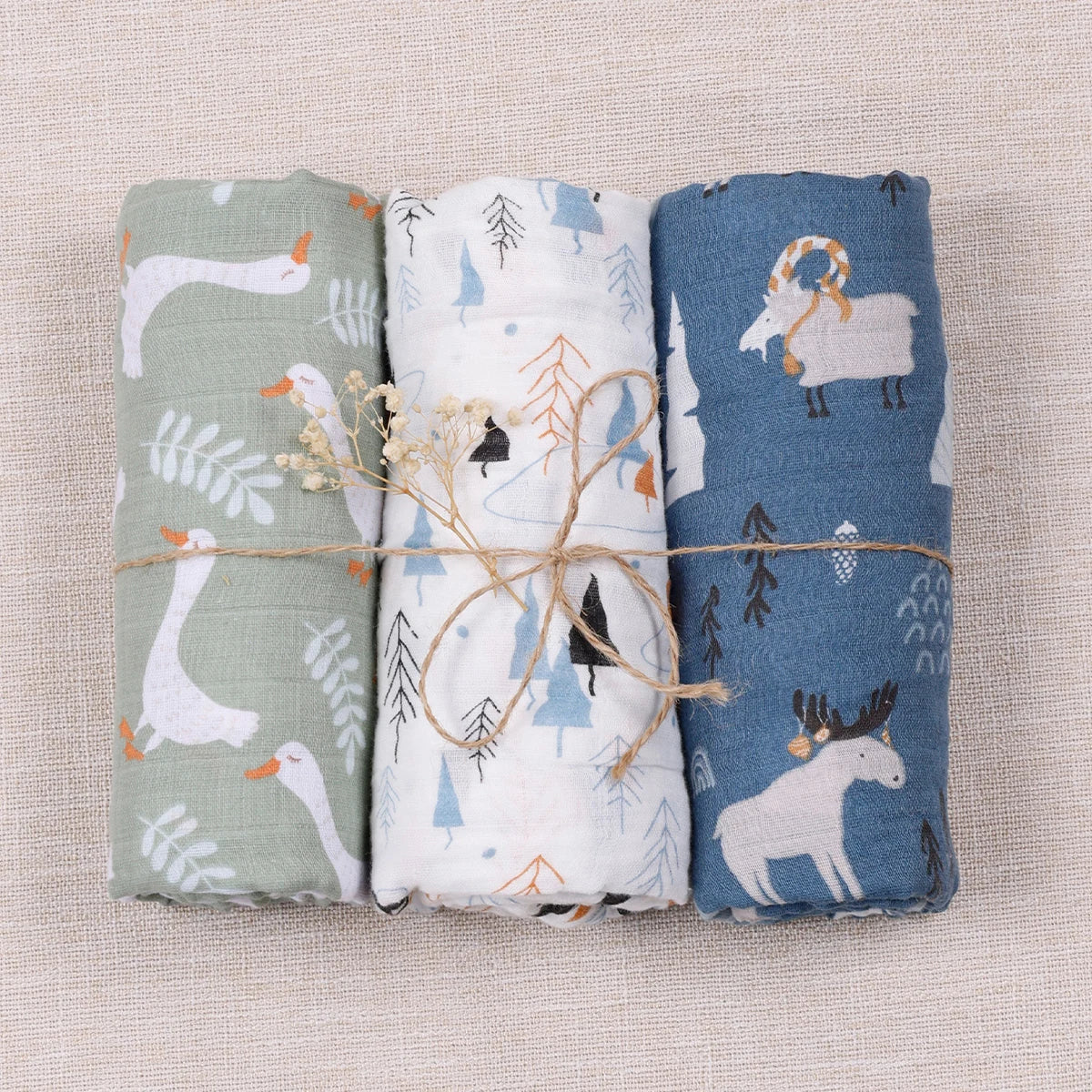 Lot de 3 maxi langes Vert Blanc BLeu