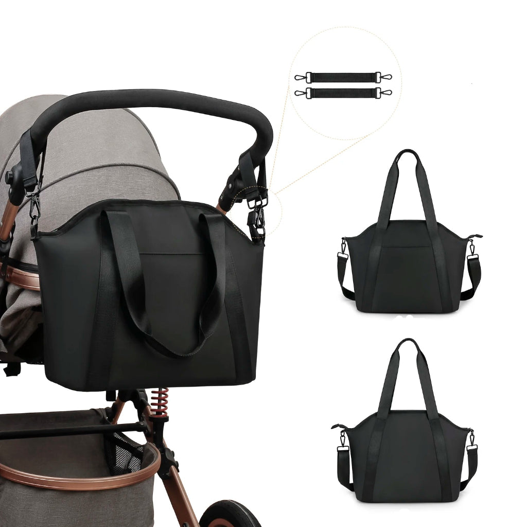 Sac a langer poussette noir impermeable zoom sur les hanses