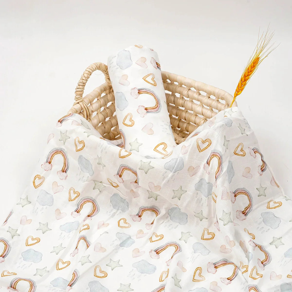 Lange bébé bambou Couverture Coeur et arc en ciel