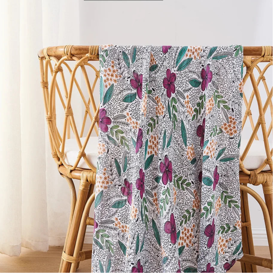 Lange bébé gaze de coton bambou Fleurs violettes