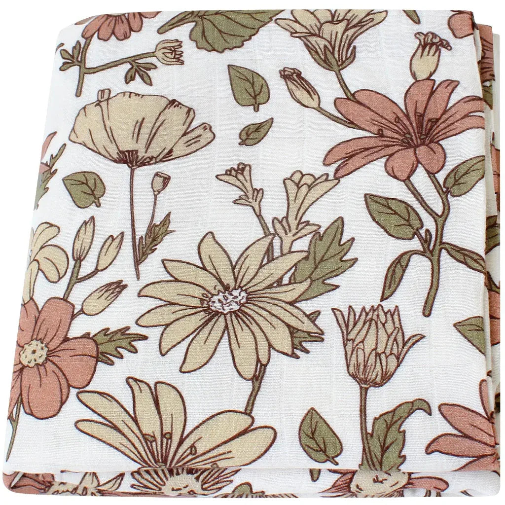 Maxi Lange bébé 120x120cm Modèle fleurs jaunes marron