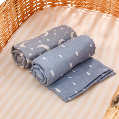 Lot 2 Maxi langes bebe en coton et bambou  Bleu