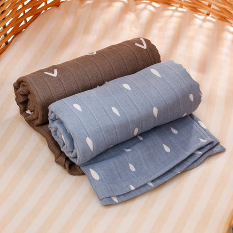 Lot 2 Maxi langes bebe en coton et bambou Marron et Bleu