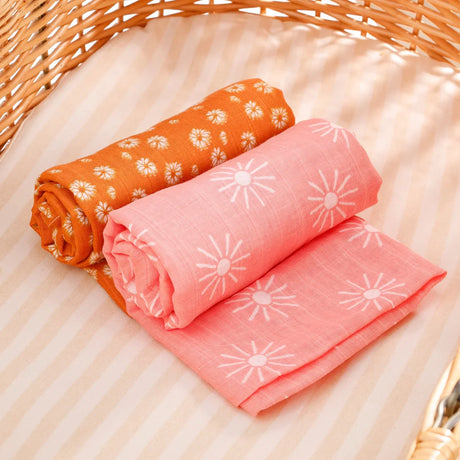 Lot 2 Maxi langes bebe en coton et bambou Marron et Rose