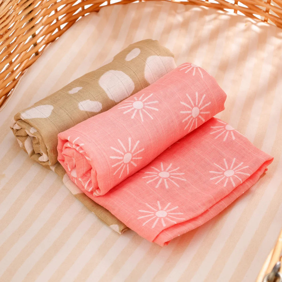 Lot 2 Maxi langes bebe en coton et bambou Rose et Marron