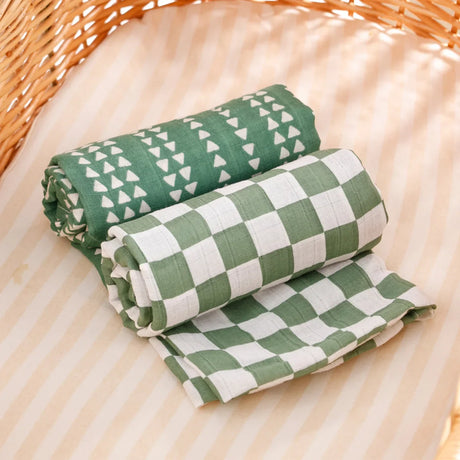 Lot 2 Maxi langes bebe en coton et bambou Vert