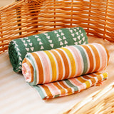 Lot 2 Maxi langes bebe en coton Vert et a rayure