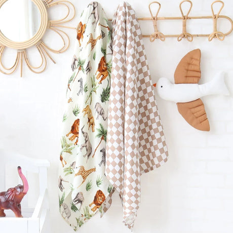 Lot de 2 langes Mousseline Motifs Animaux safari