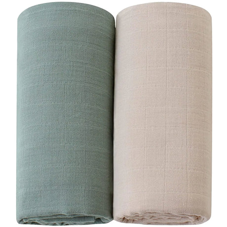 Lot de 2 langes Mousseline  Vert et Beige
