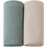 Lot de 2 langes Mousseline  Vert et Beige