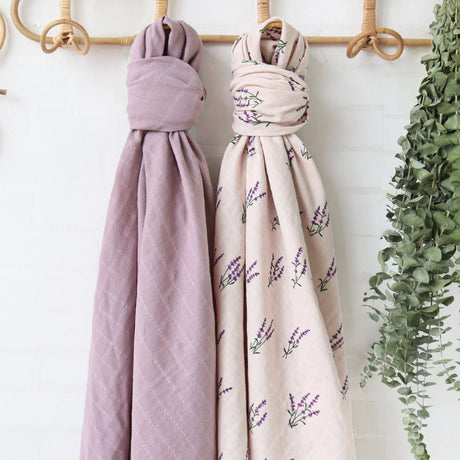 Lot de 2 langes Mousseline Fleurs de Lavande