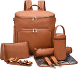 Sac a dos a langer en cuir noir Marron Camel