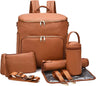 Sac a dos a langer en cuir noir Marron Camel