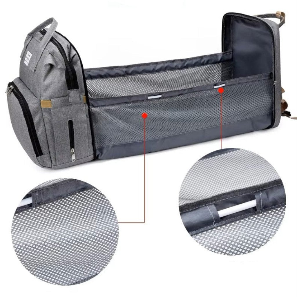 Détail Sac à à dos à langer lit nomade intégré