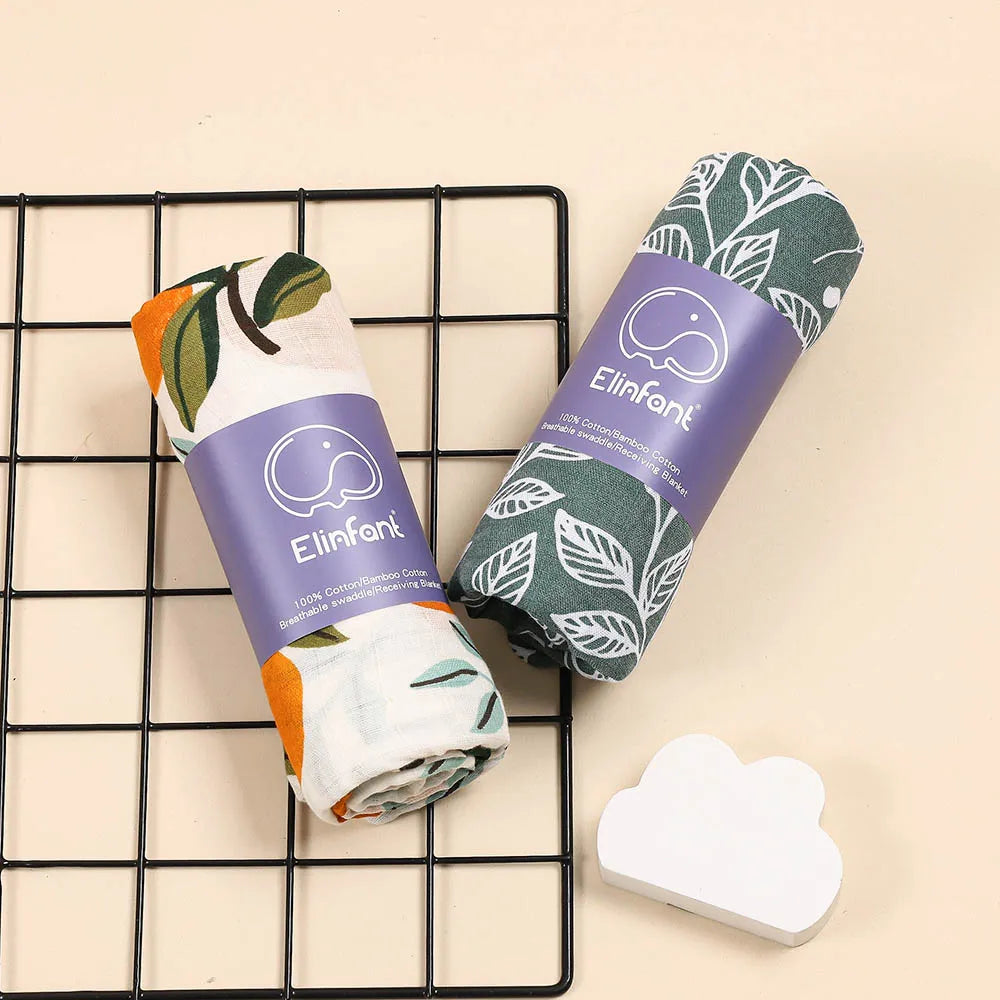 Lange bébé en mousseline de coton vert et blanc